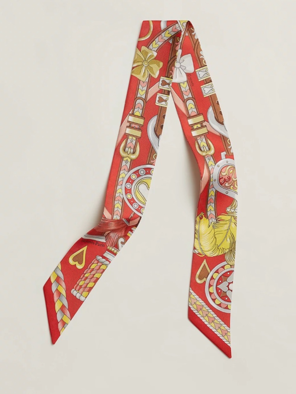 Hermes. Red Harnais de Coeur Twilly Scarf